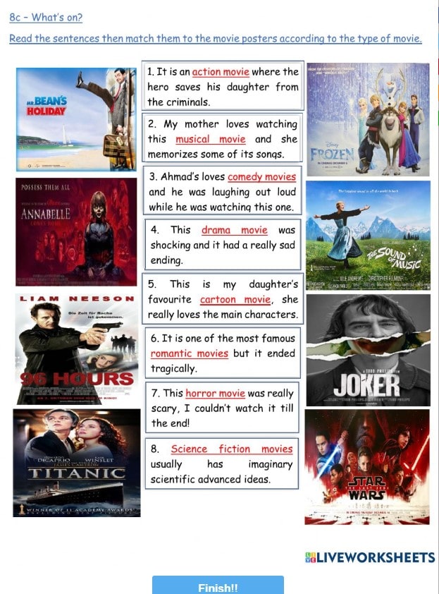 5.6 Movie Posters Worksheet by FatimaJalil